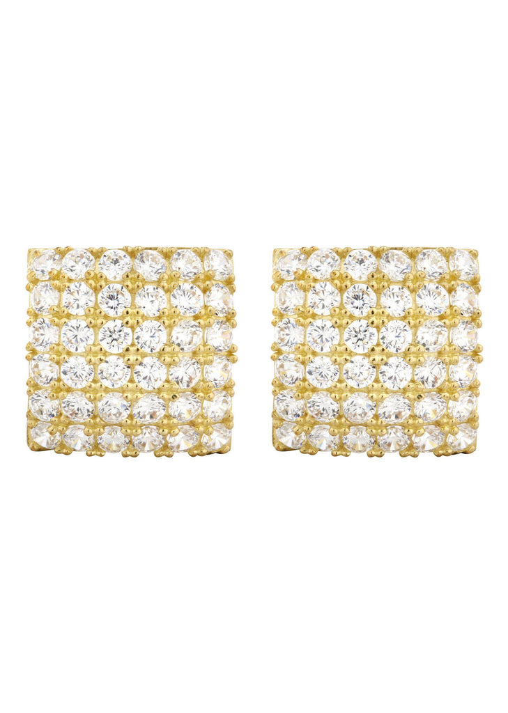 Square Cz 10K Yellow Gold Earrings | Appx 1/2 Inches Wide Gold Earrings For Men FROST NYC 