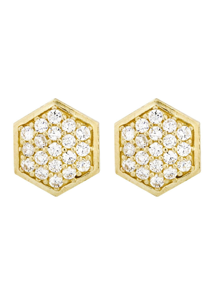 Octagon Cz 10K Yellow Gold Earrings | Appx 1/2 Inches Wide Gold Earrings For Men FROST NYC 