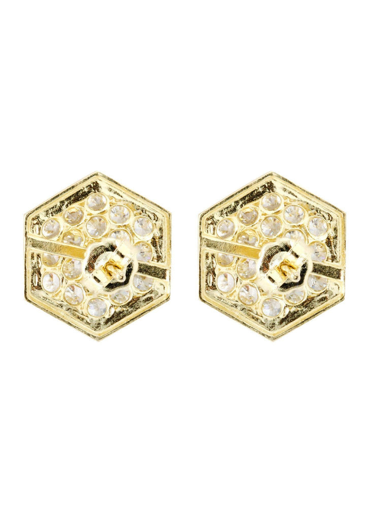 Octagon Cz 10K Yellow Gold Earrings | Appx 1/2 Inches Wide Gold Earrings For Men FROST NYC 