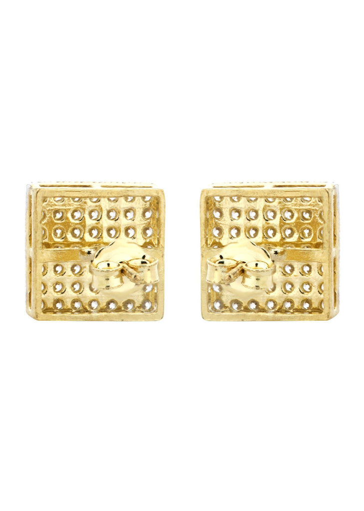 Square Cz 10K Yellow Gold Earrings | Appx 3/8 Inches Wide Gold Earrings For Men FROST NYC 