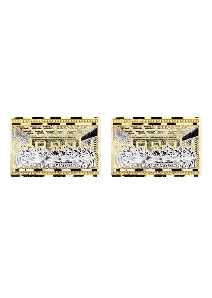 Last Supper 10K Yellow Gold Earrings | Appx 7/8 Inches Wide Gold Earrings For Men FROST NYC 