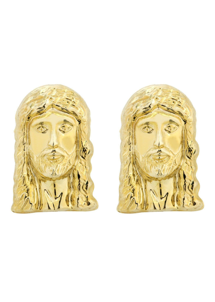 Jesus Head 10K Yellow Gold Earrings | Appx 1/2 Inches Wide Gold Earrings For Men FROST NYC 