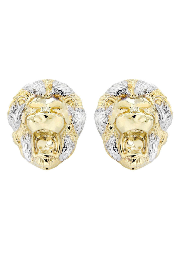 Lion Head 10K Yellow Gold Earrings | Appx 1 Inch Wide Gold Earrings For Men FROST NYC 