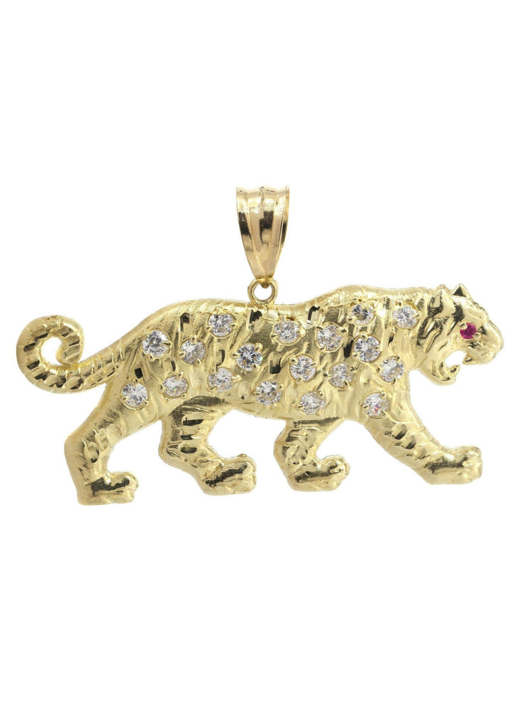 Big Tiger & Cz 10K Yellow Gold Pendant. | 19.1 Grams MEN'S PENDANTS FROST NYC 