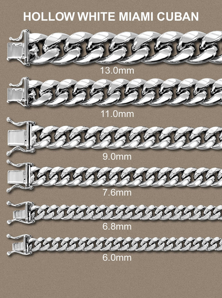 14K White Gold Chain - Hollow Miami Cuban Link Chain MEN'S CHAINS FROST NYC 