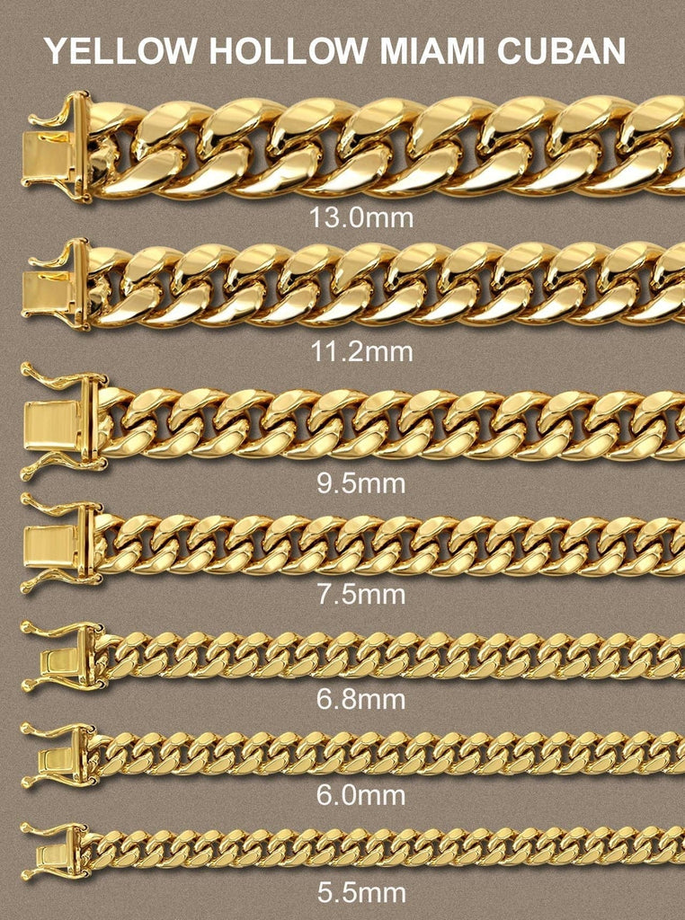 Gold Chain - Mens Hollow Miami Cuban Link Chain 10K Gold MEN'S CHAINS FROST NYC 